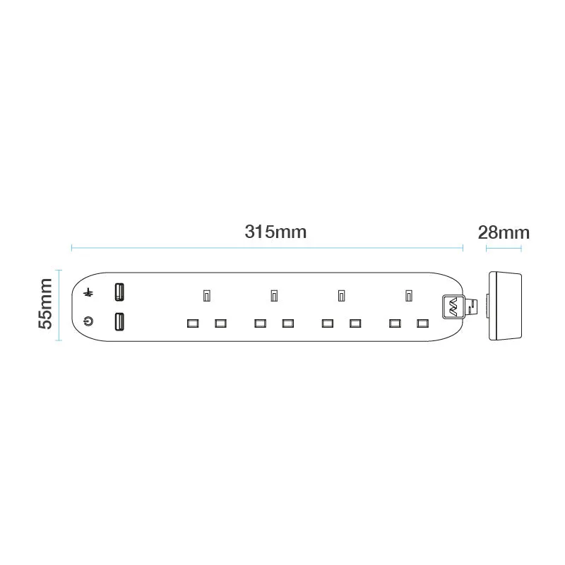 Masterplug SRGU44N 4 Socket 4m 13A Surge Extension Lead   USB White
