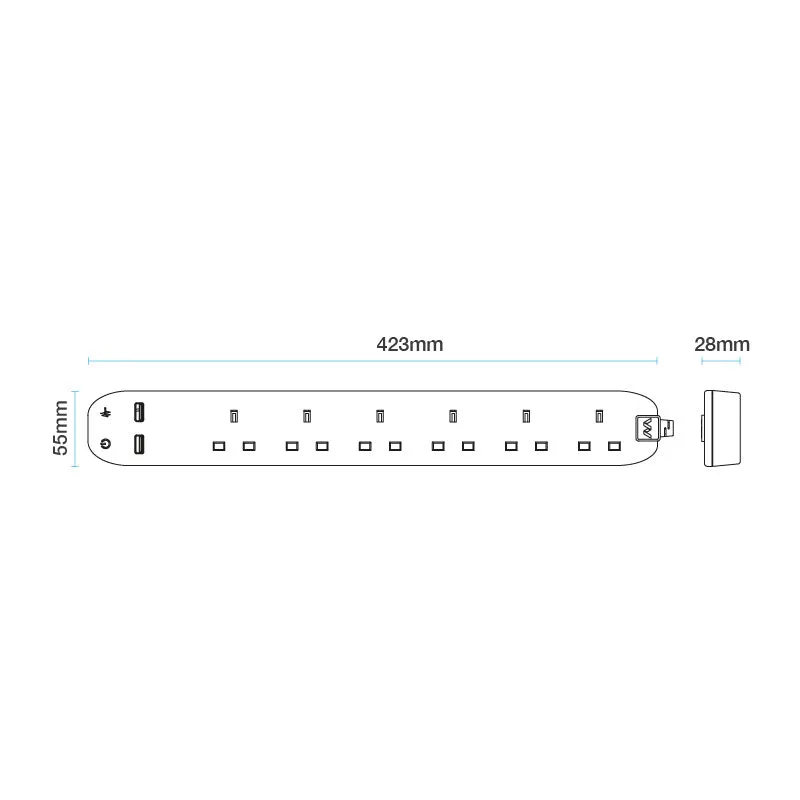 Masterplug SRGU6210N 6 Socket 2m 13A Surge Extension Lead   USB White