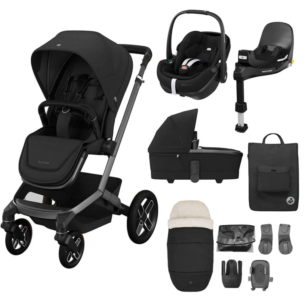 MAXI COSI FAME 10 Piece Premium Travel System with FamilyFix 360 Pro2 - Twilic Black