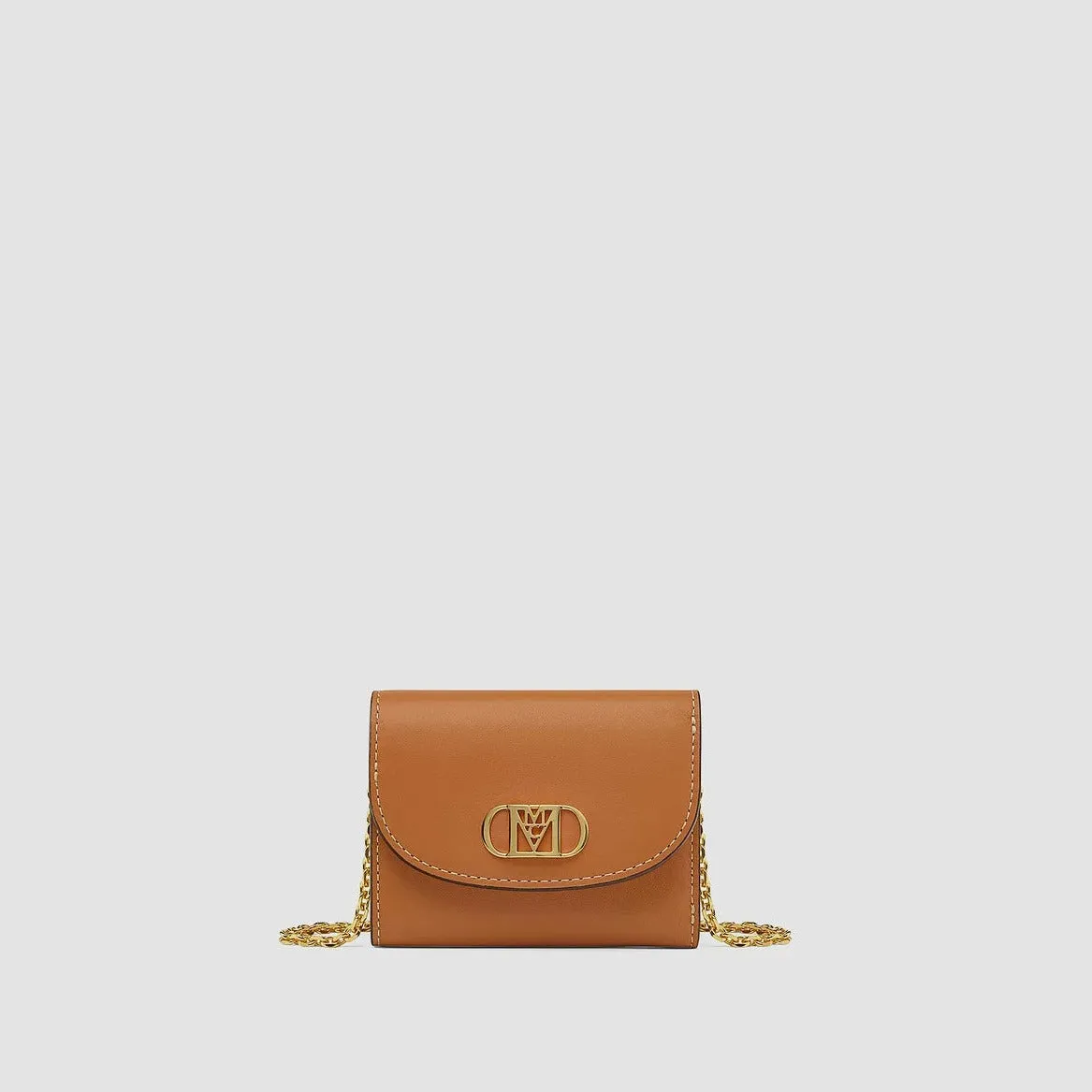 MCM MINI MODE TRAVIA TRIFOLD CHAIN WALLET COGNAC