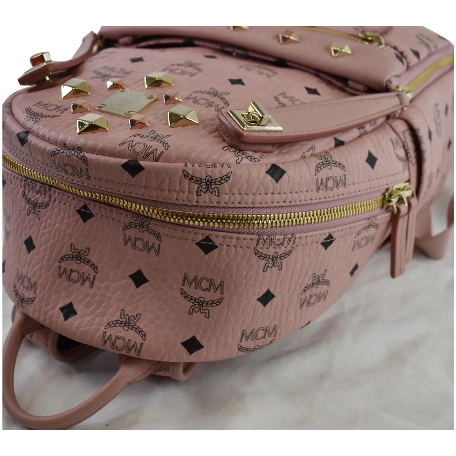 MCM Small Dual Stark Visetos Coated Canvas Backpack Bag Soft Pink