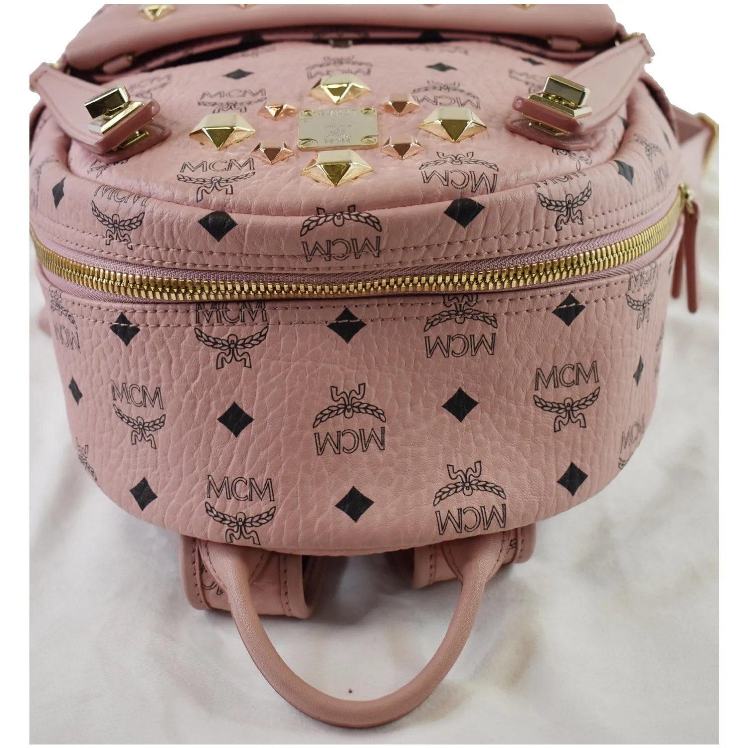 MCM Small Dual Stark Visetos Coated Canvas Backpack Bag Soft Pink