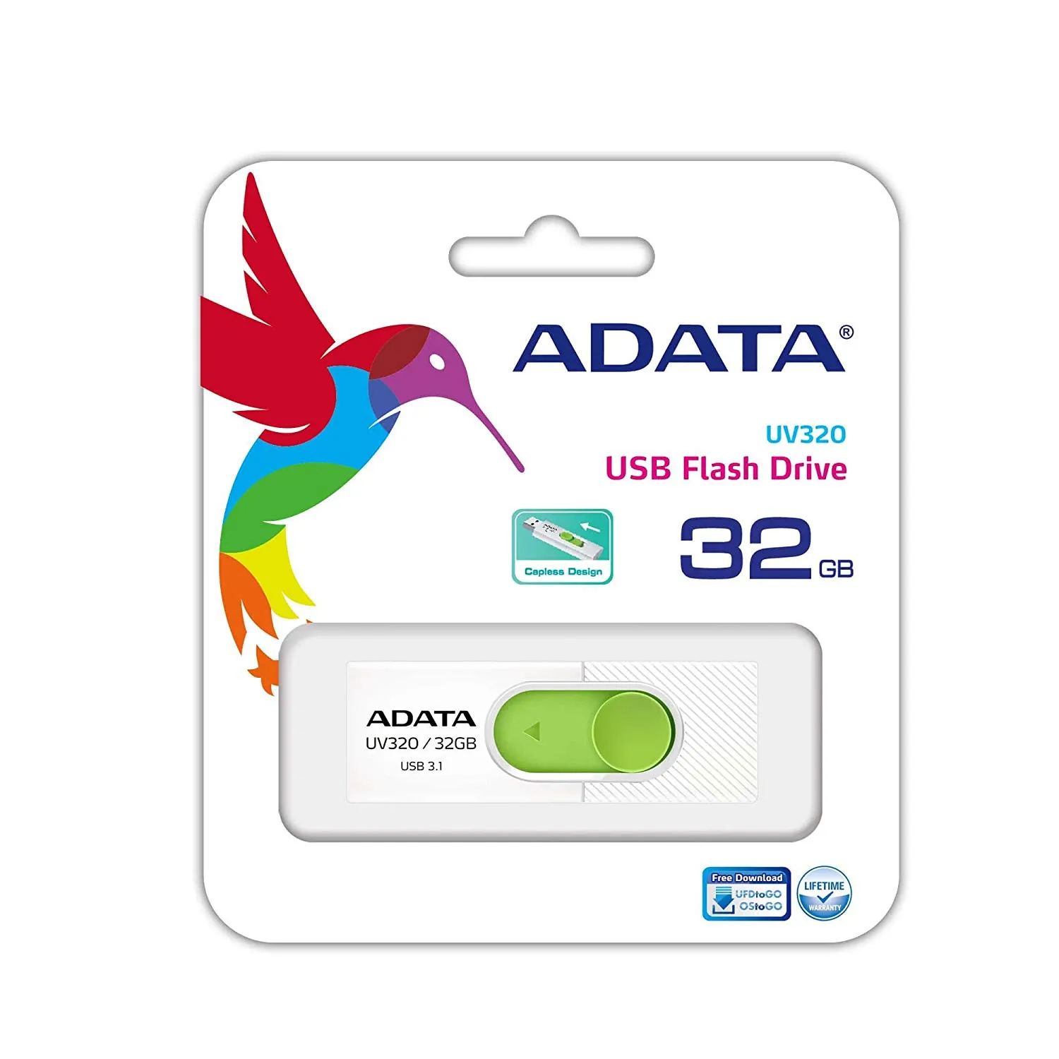 Memoria Usb Adata Uv320 32 Gb 3.1 Color Blanco Verde