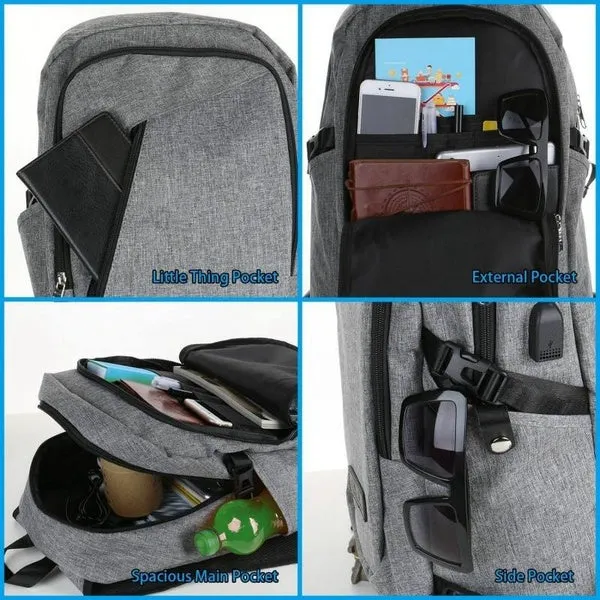 Men Fashion Business Laptop Backpack Student Notebook School Bag with USB Port
