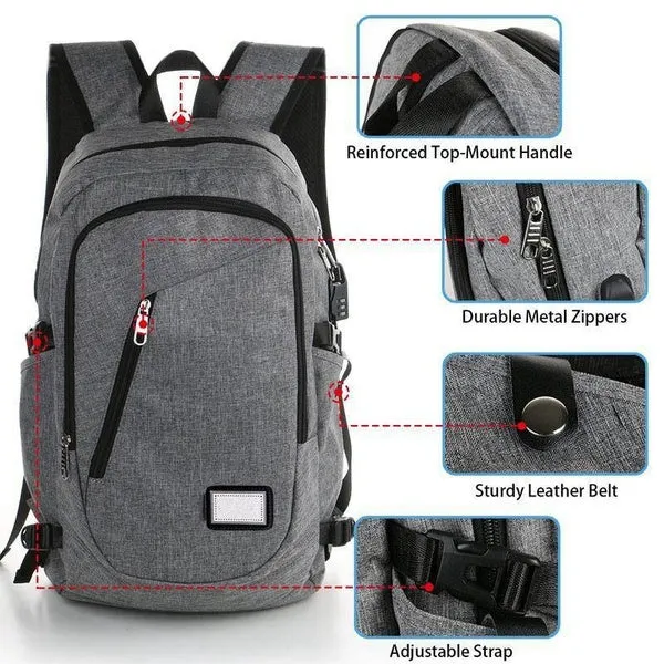Men Fashion Business Laptop Backpack Student Notebook School Bag with USB Port