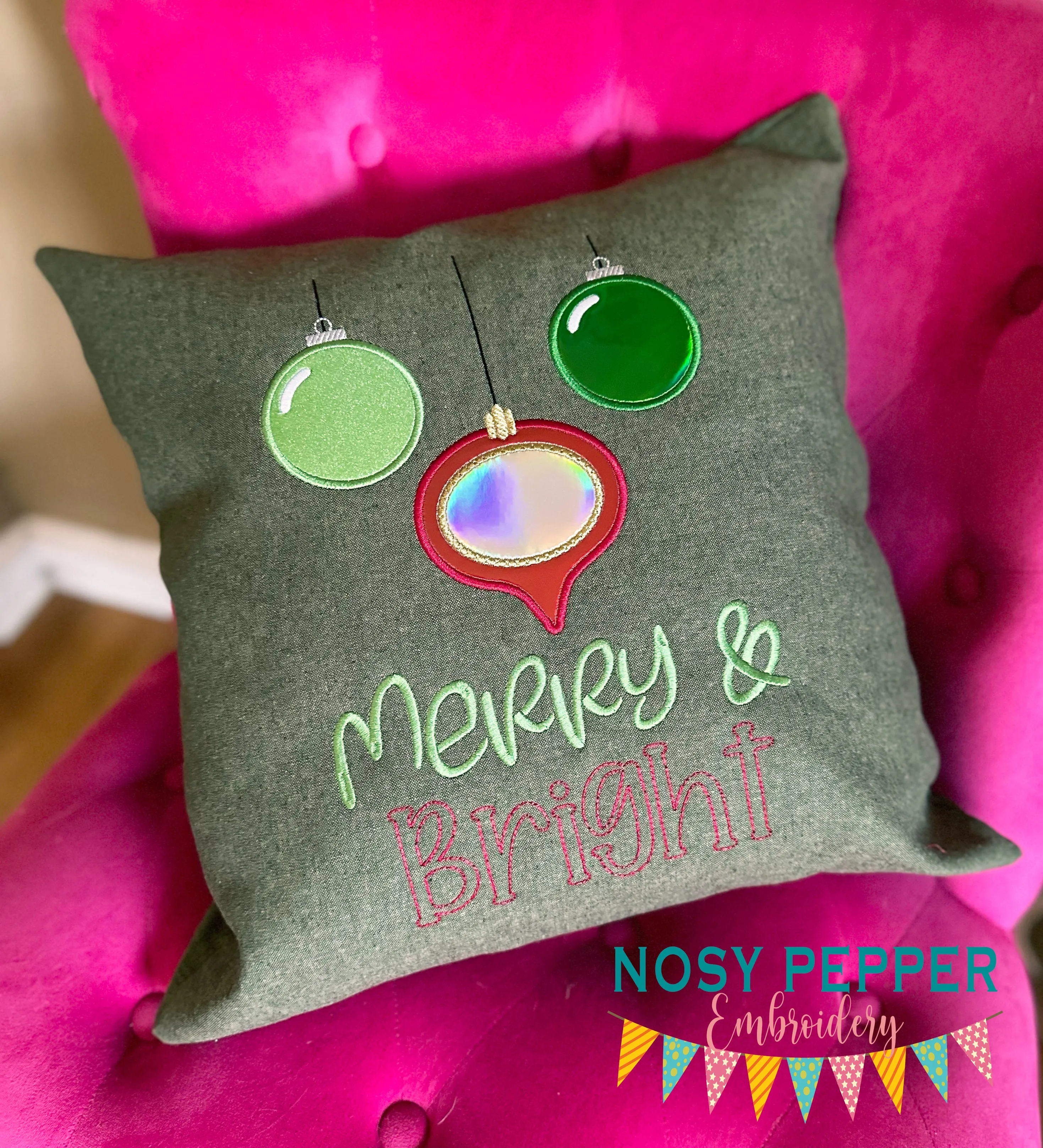 Merry and Bright applique machine embroidery design (4 sizes included) DIGITAL DOWNLOAD