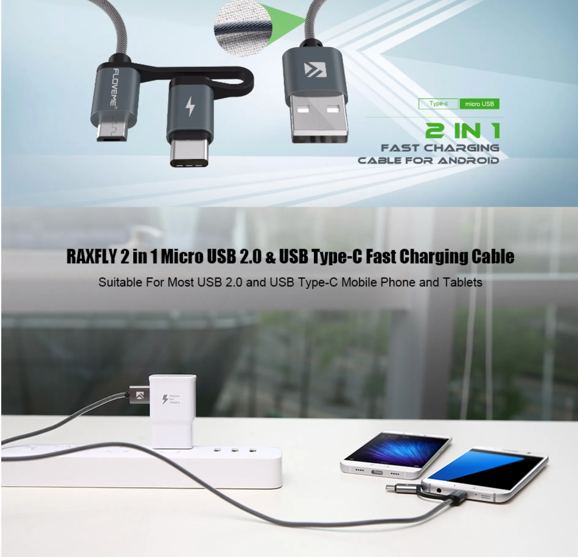 Micro USB   Tipo-C Kevlar Cable USB Cargador rápido QC 3.0 USB-C Móvil Smart phone