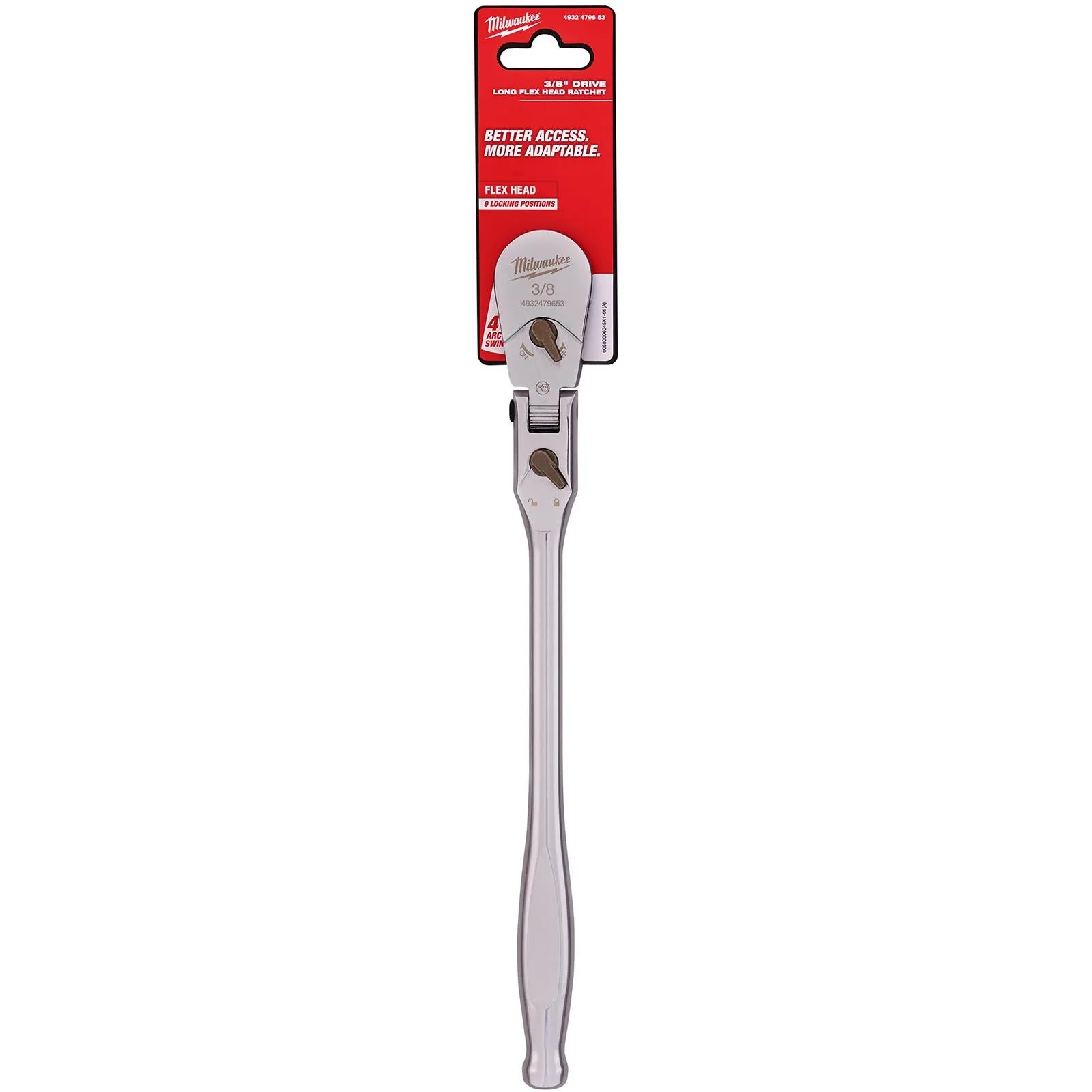 Milwaukee Socket Ratchet Wrench Long Flexible Head 3/8" Drive 90 Tooth Slim Profile Head