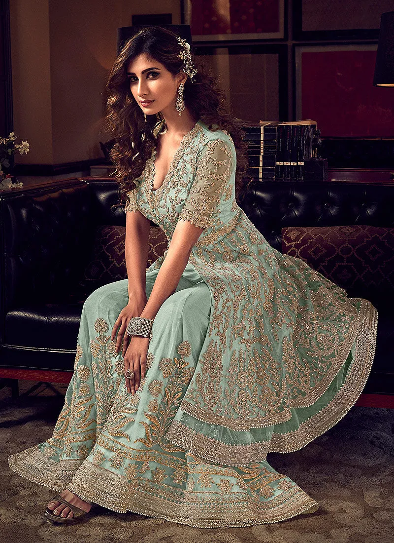 Mint Green Traditional Sharara Suit