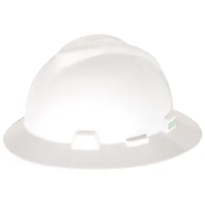 MSA V-Gard Slotted Full-Brim Hat, White, with Fas-Trac III Suspension, 475369