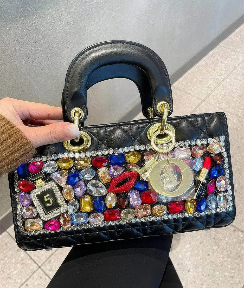 Multistone Crystal Luxury Perfume Lippie Deco Rectangular Purse