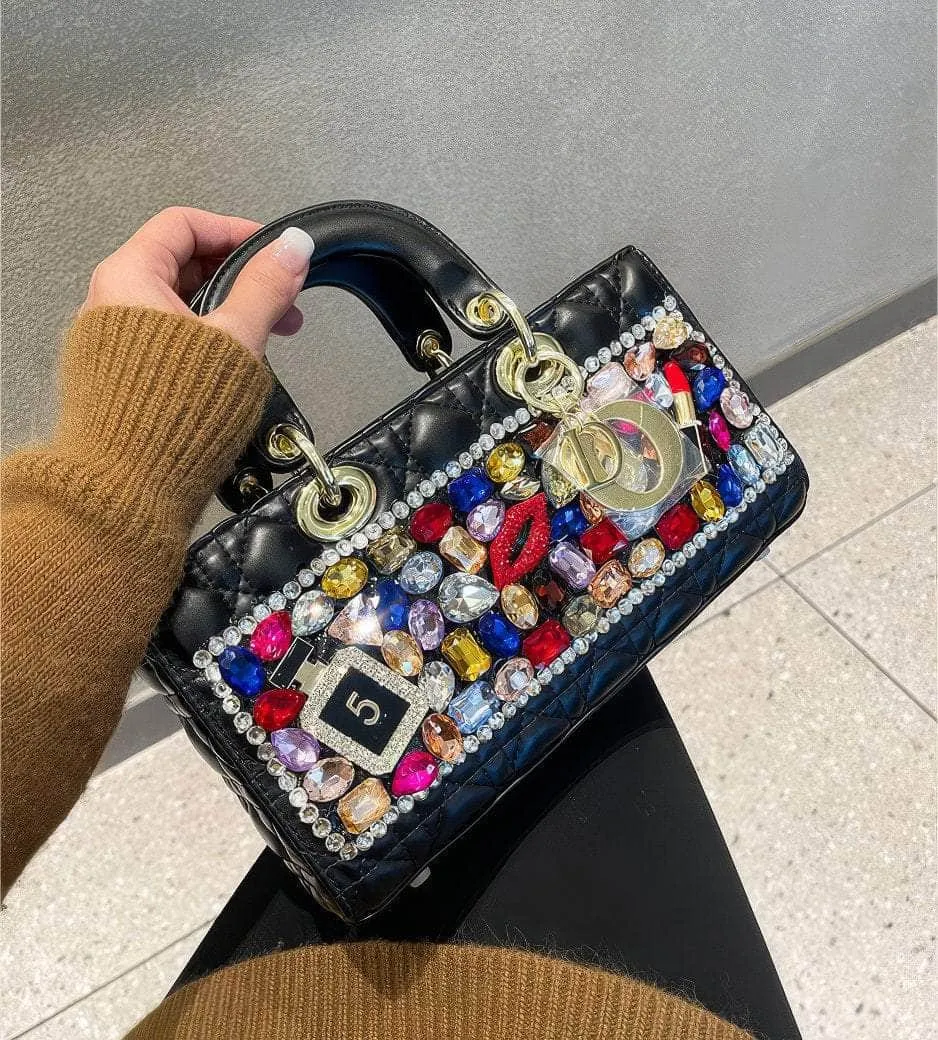 Multistone Crystal Luxury Perfume Lippie Deco Rectangular Purse