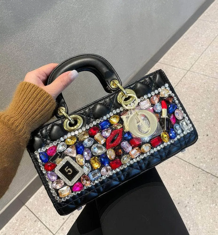 Multistone Crystal Luxury Perfume Lippie Deco Rectangular Purse