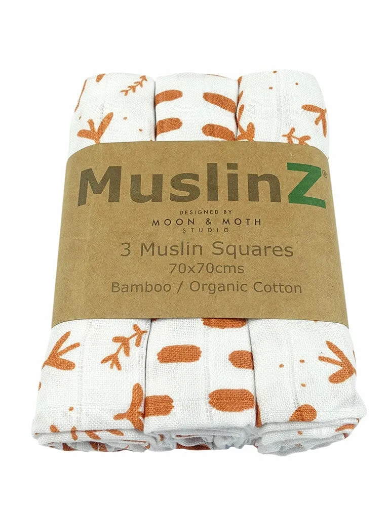 MuslinZ Bamboo/Organic Cotton Muslin Squares, Laurel Leaf - 3 Pack