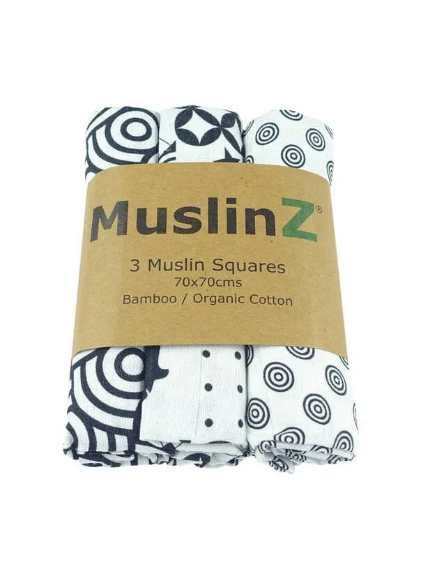 MuslinZ Bamboo/Organic Cotton Muslin Squares, Sensory - 3 Pack