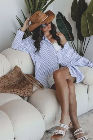 My Boyfriends Blue Striped Oversized Button Up
