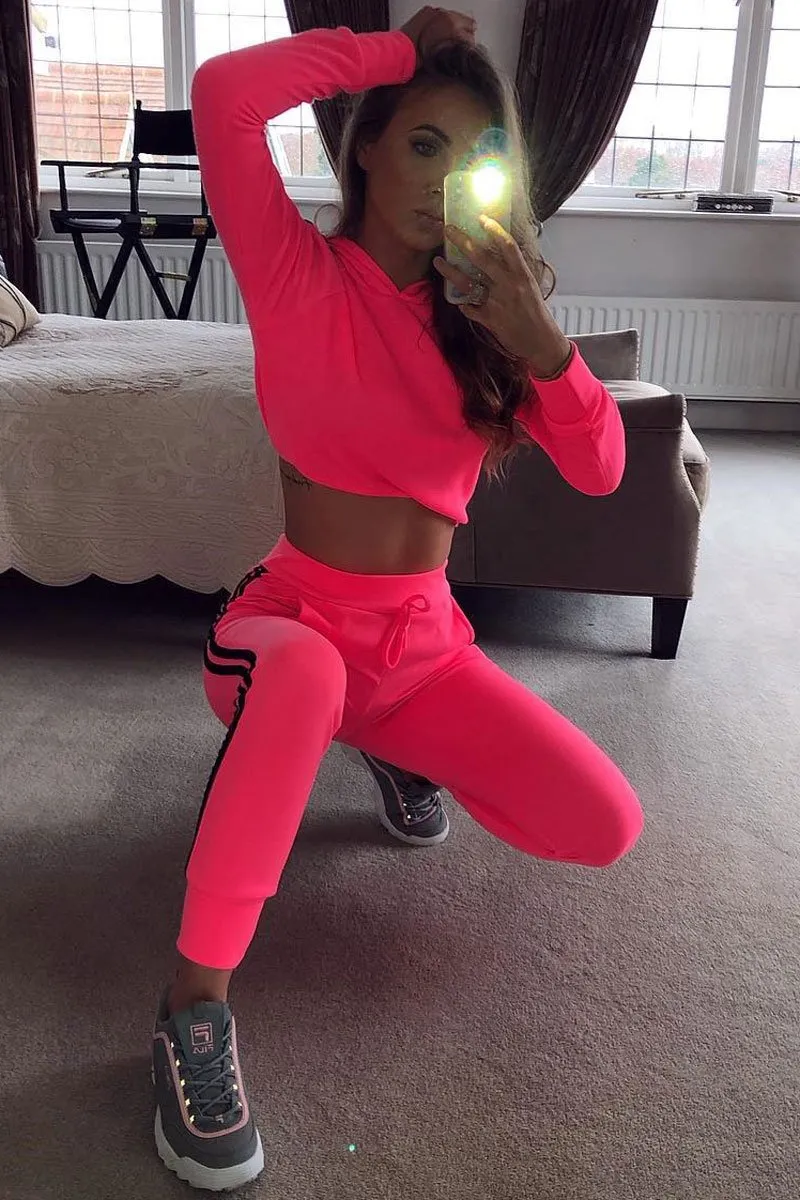 Neon Pink Stripe Side Crop Tracksuit - Misha