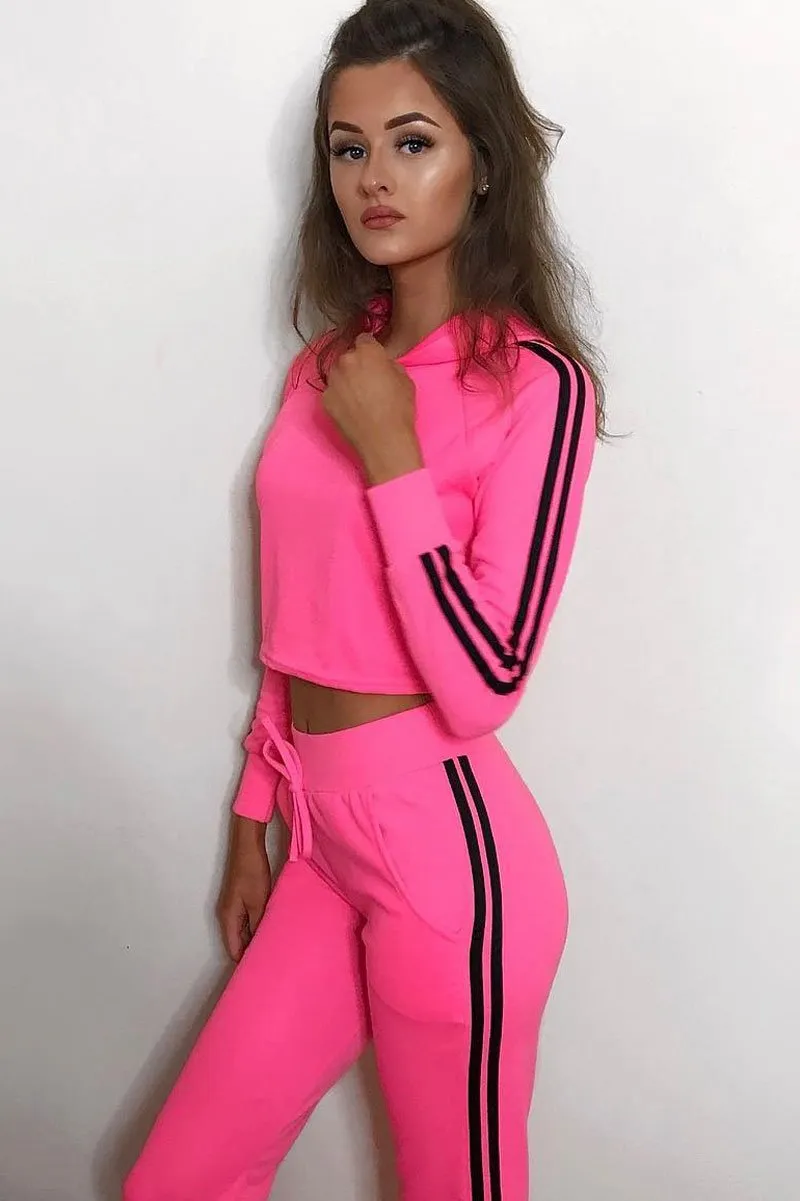 Neon Pink Stripe Side Crop Tracksuit - Misha