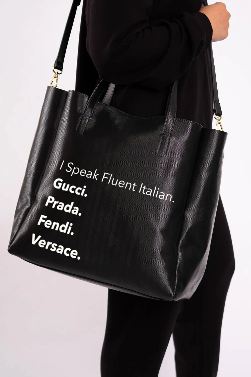 NEVER ENDING TOTE -  FLUENT ITALIAN (BLACK)