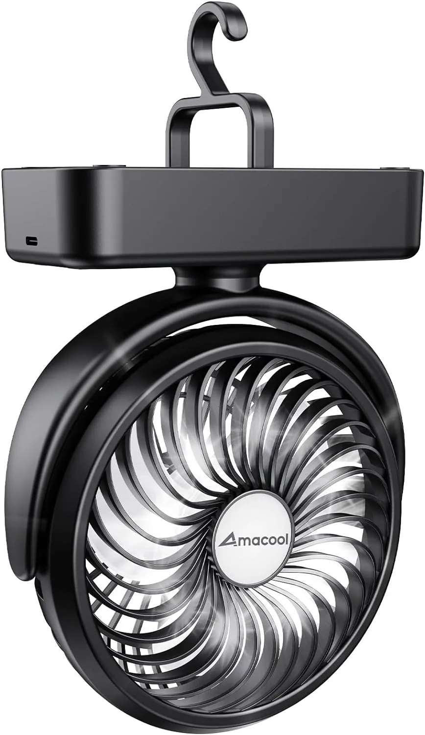 New Amacool Portable Battery Camping Fan with LED Lantern - Rechargeable 5000mAh Battery, USB Desk Fan Kit for Tent Car RV Hurricane Emergency