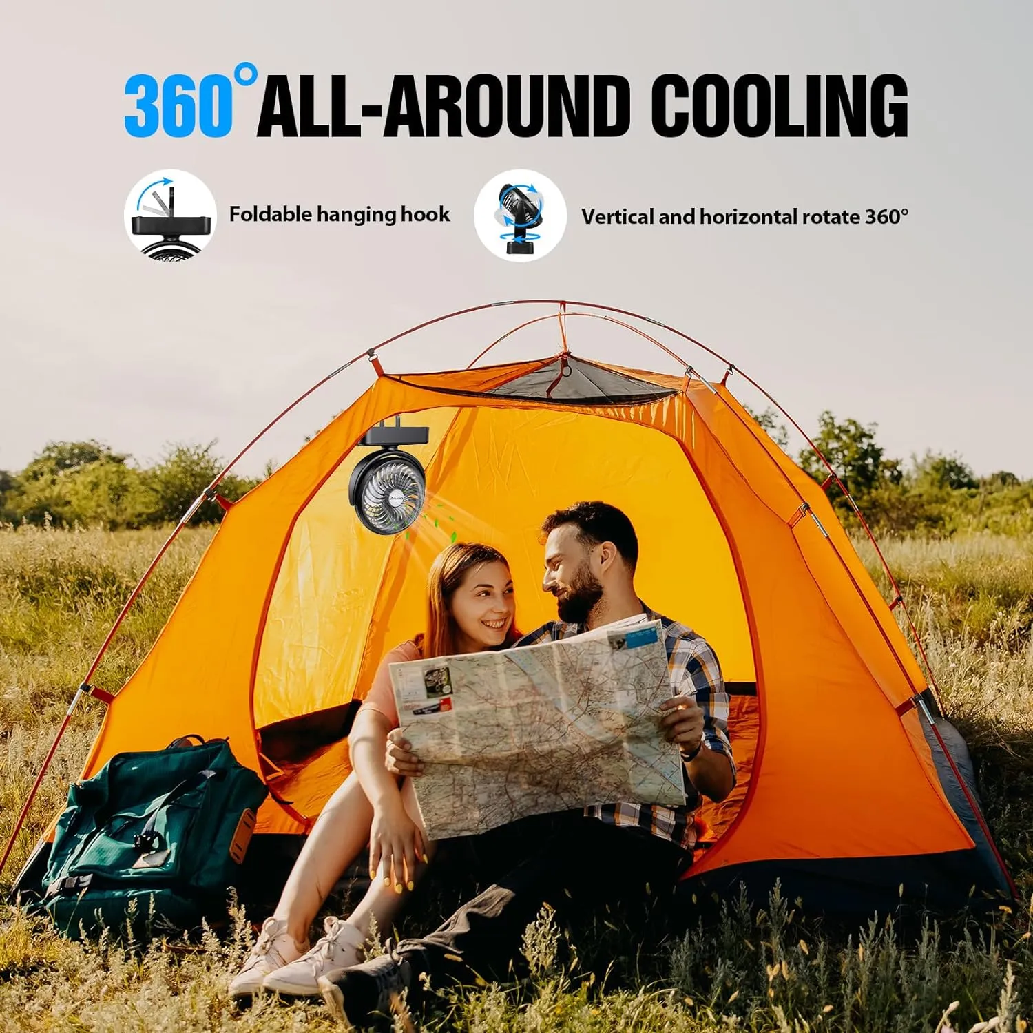 New Amacool Portable Battery Camping Fan with LED Lantern - Rechargeable 5000mAh Battery, USB Desk Fan Kit for Tent Car RV Hurricane Emergency