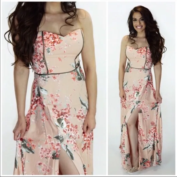 New Gorgeous Blush Floral Maxi Dress With Side Slit