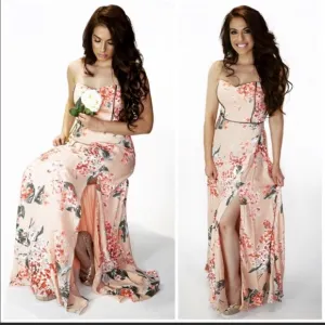 New Gorgeous Blush Floral Maxi Dress With Side Slit
