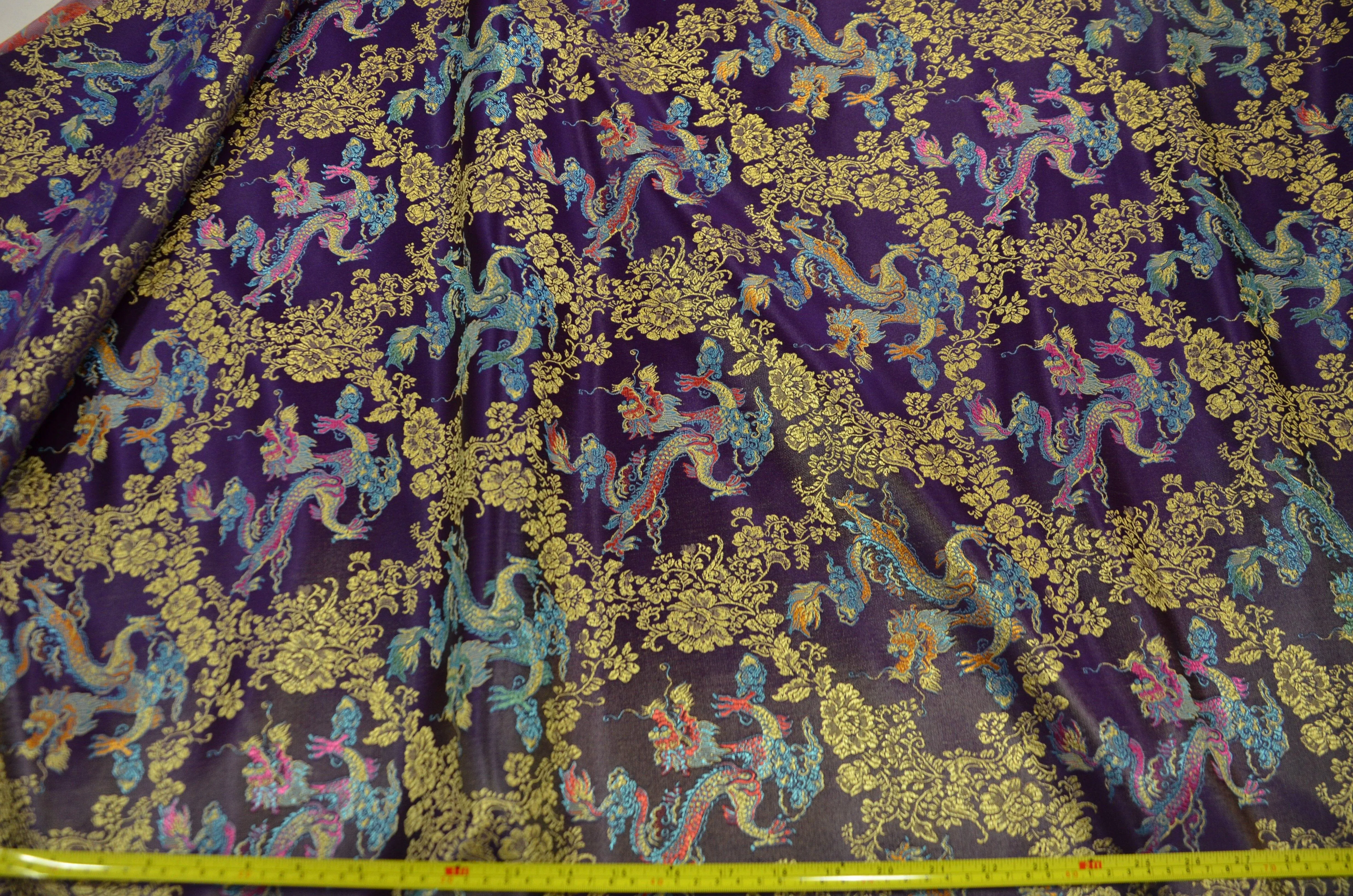 New Oriental Dragon Brocade | Chinese Dragon Pattern Fabric | 45 Inch Wide | Luxurious Chinese Brocade Satin