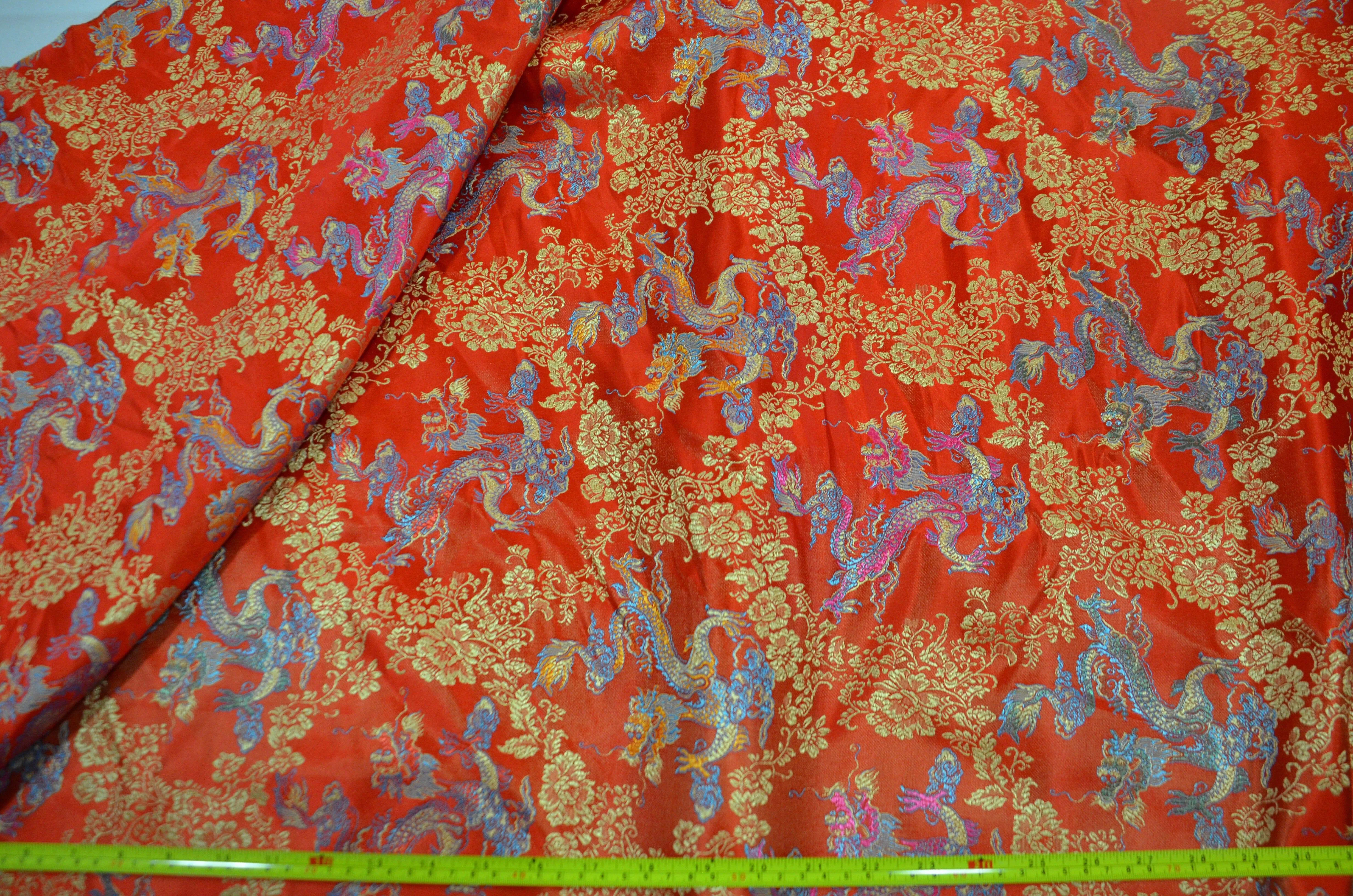 New Oriental Dragon Brocade | Chinese Dragon Pattern Fabric | 45 Inch Wide | Luxurious Chinese Brocade Satin