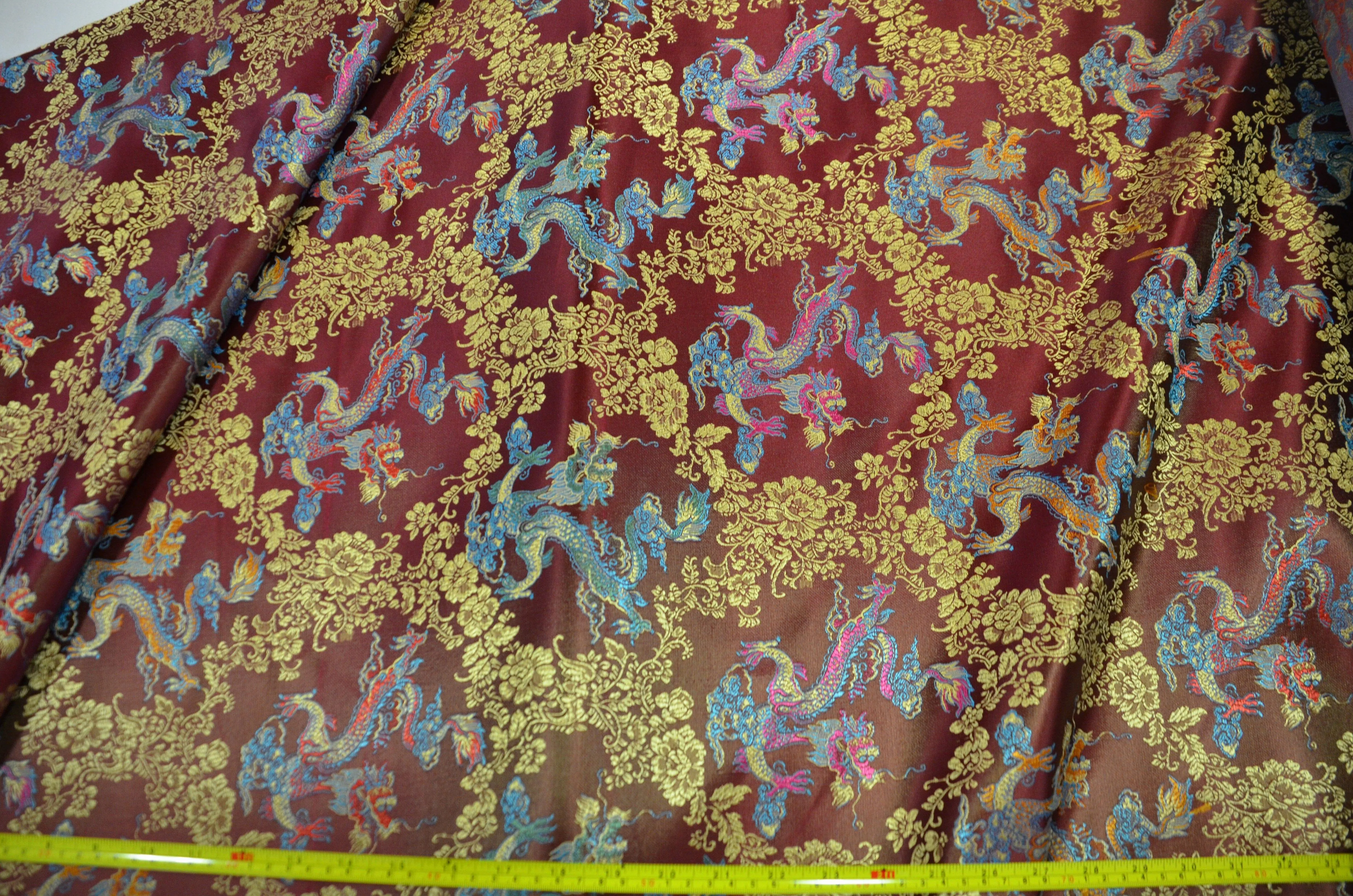 New Oriental Dragon Brocade | Chinese Dragon Pattern Fabric | 45 Inch Wide | Luxurious Chinese Brocade Satin