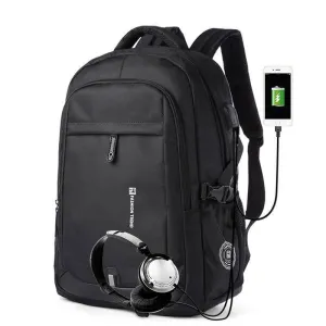 New Waterproof Black Backpack with USB and Phone Ports