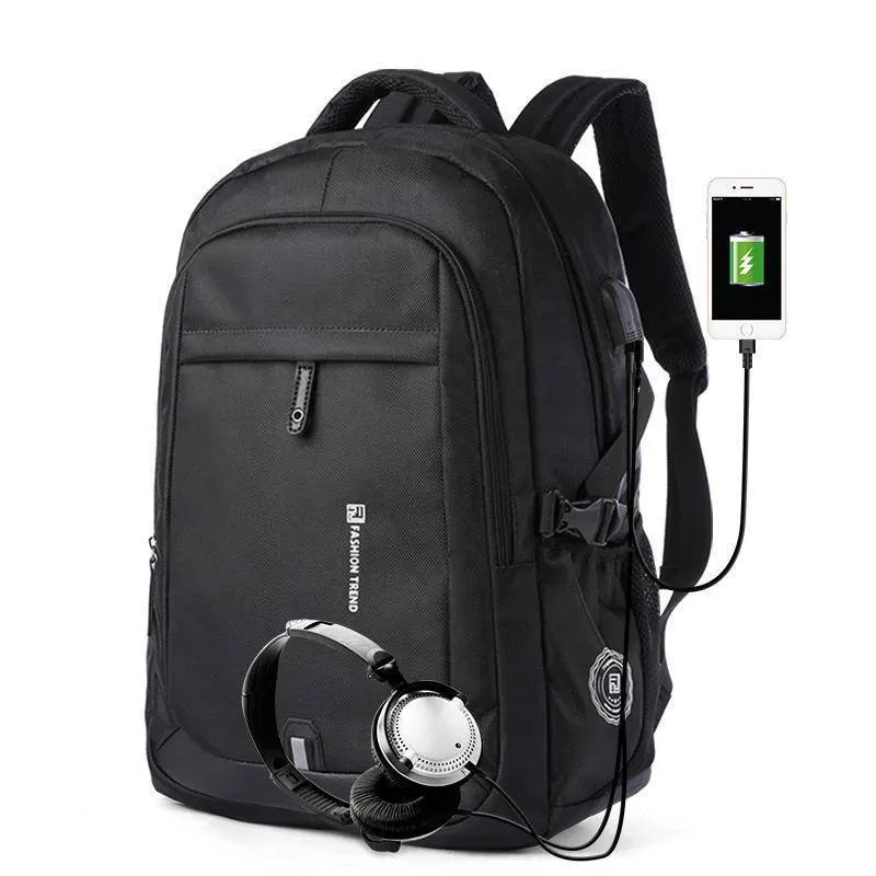 New Waterproof Black Backpack with USB and Phone Ports