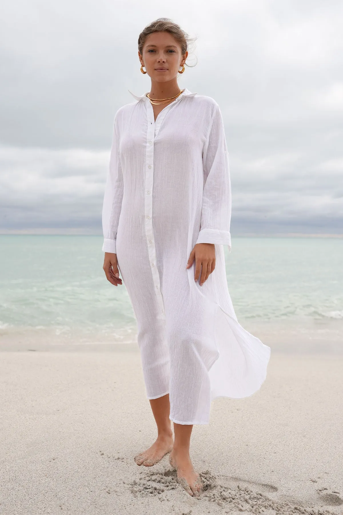 Nila Maxi Shirt Dress White