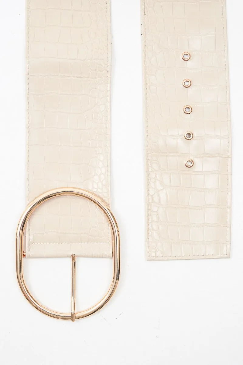 Nude Faux Croc Oversized Buckle Waist Belt - Sydni