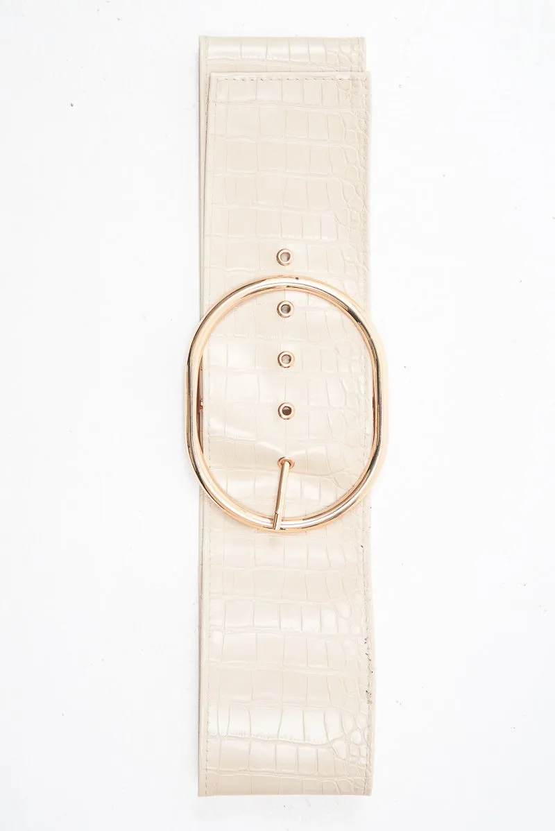 Nude Faux Croc Oversized Buckle Waist Belt - Sydni