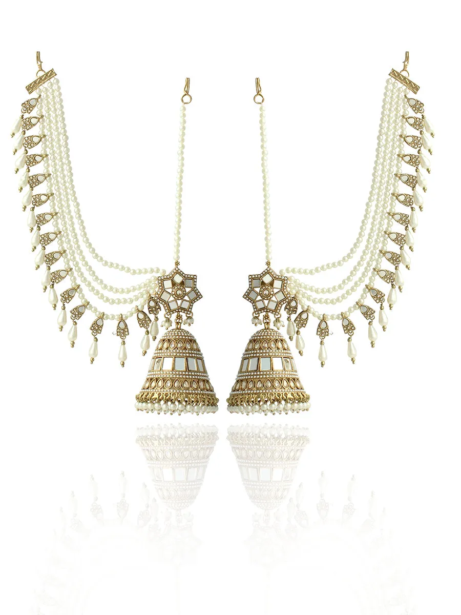 Nushrat Mirror Jhumki Earrings With Ear Chain