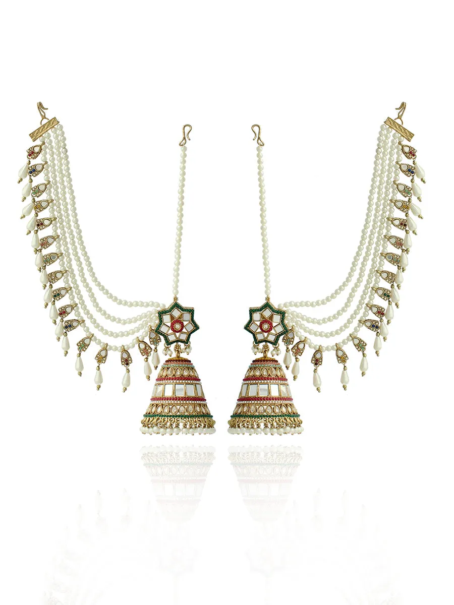 Nushrat Mirror Jhumki Earrings With Ear Chain