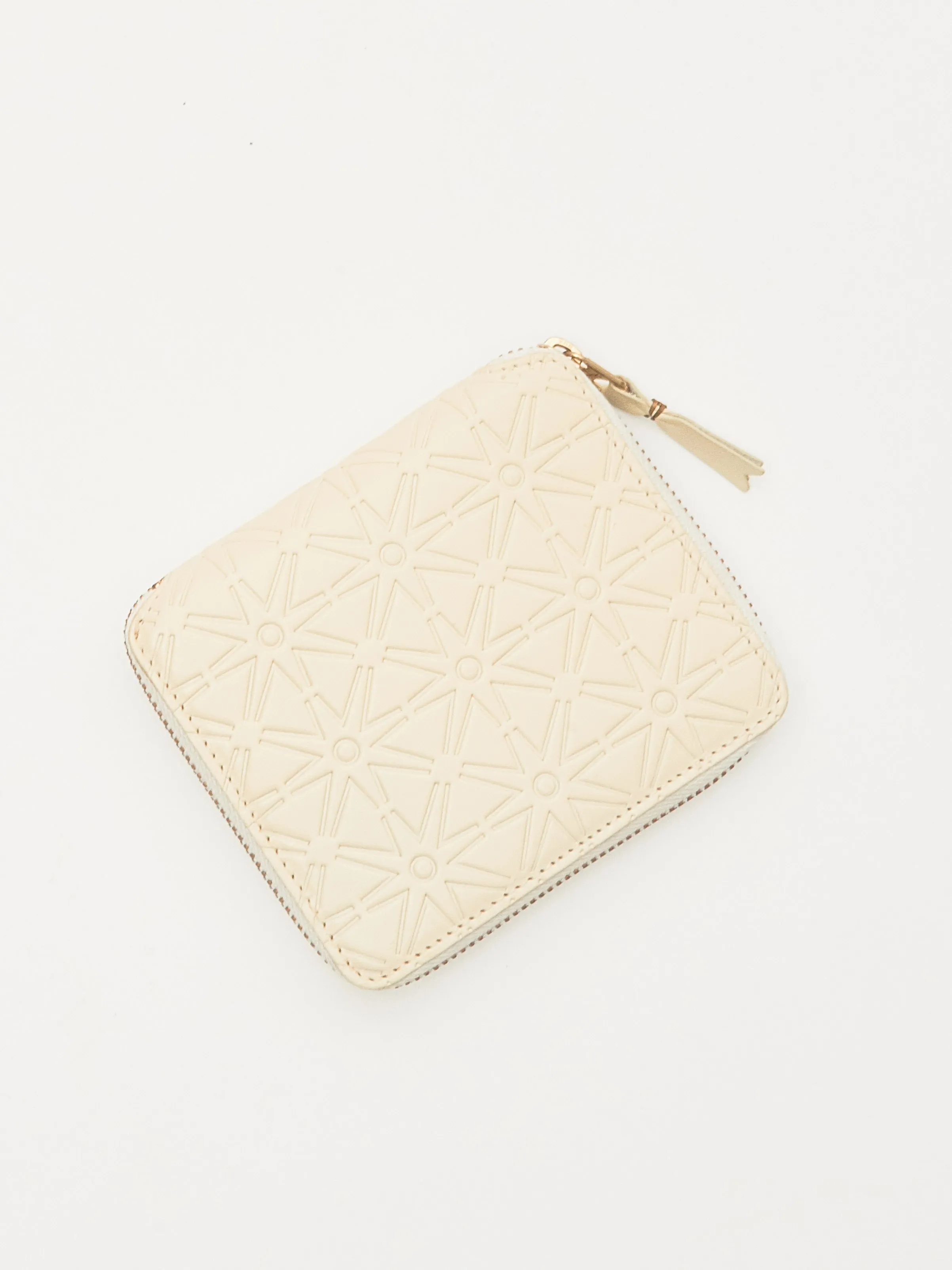 Off White Embossed Zip Around Wallet