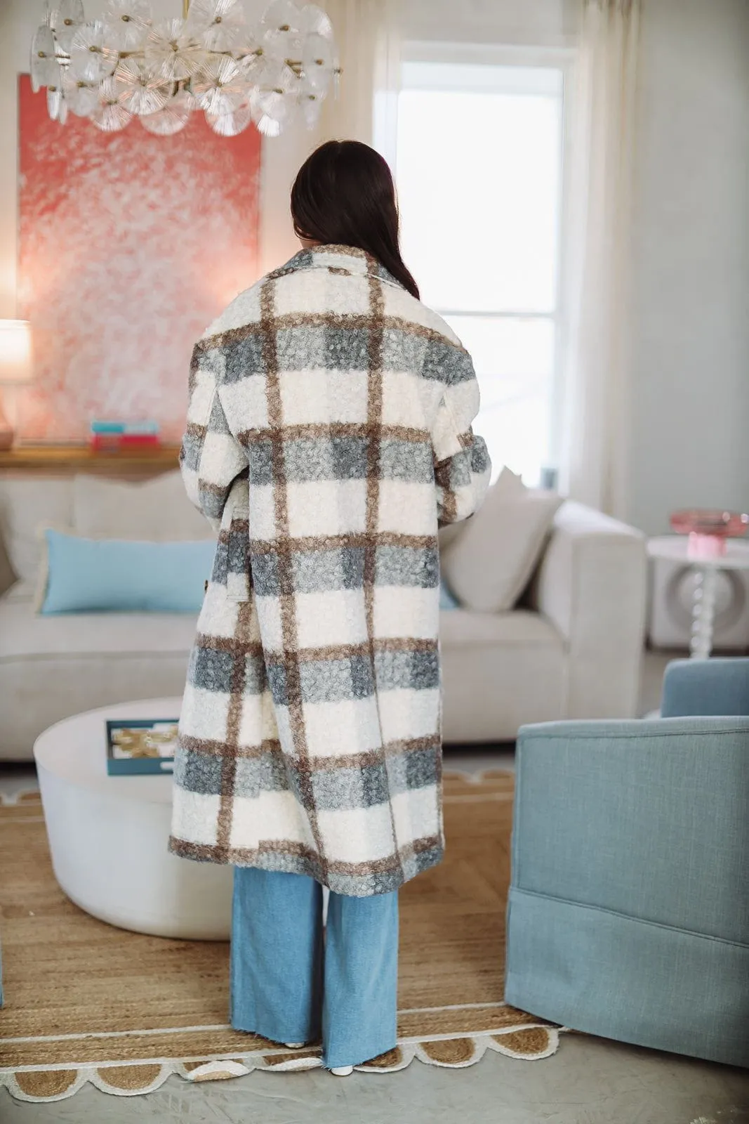 On a Dusty Road Coat - Cream, Blue and Brown