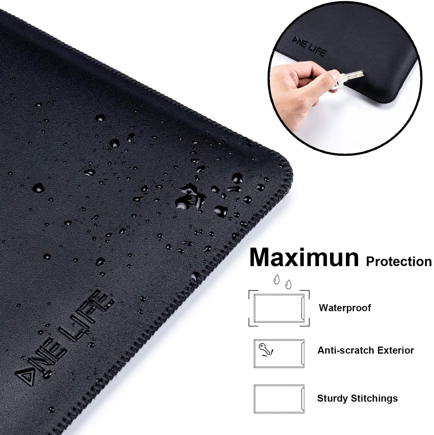 ONE LIFE 16-Inch Leather Laptop Sleeve Case with Mousepad for MacBook 16 Inch A2141 (16 Inch, Black)