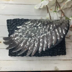 One of Kind Straw Clutch with Sequins in the Shape of a Wing  510-04 | Erika Williner Designs