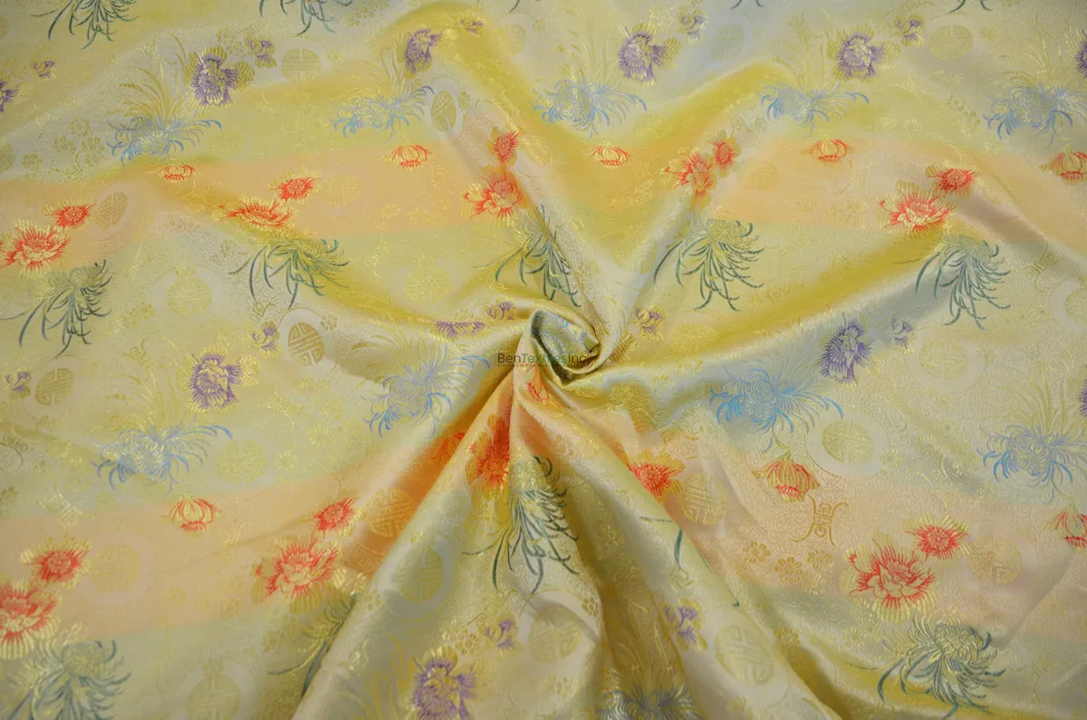 Oriental Floral Brocade | Chinese Flower Pattern Satin Fabric | 45 Inch Wide | Luxurious Chinese Brocade