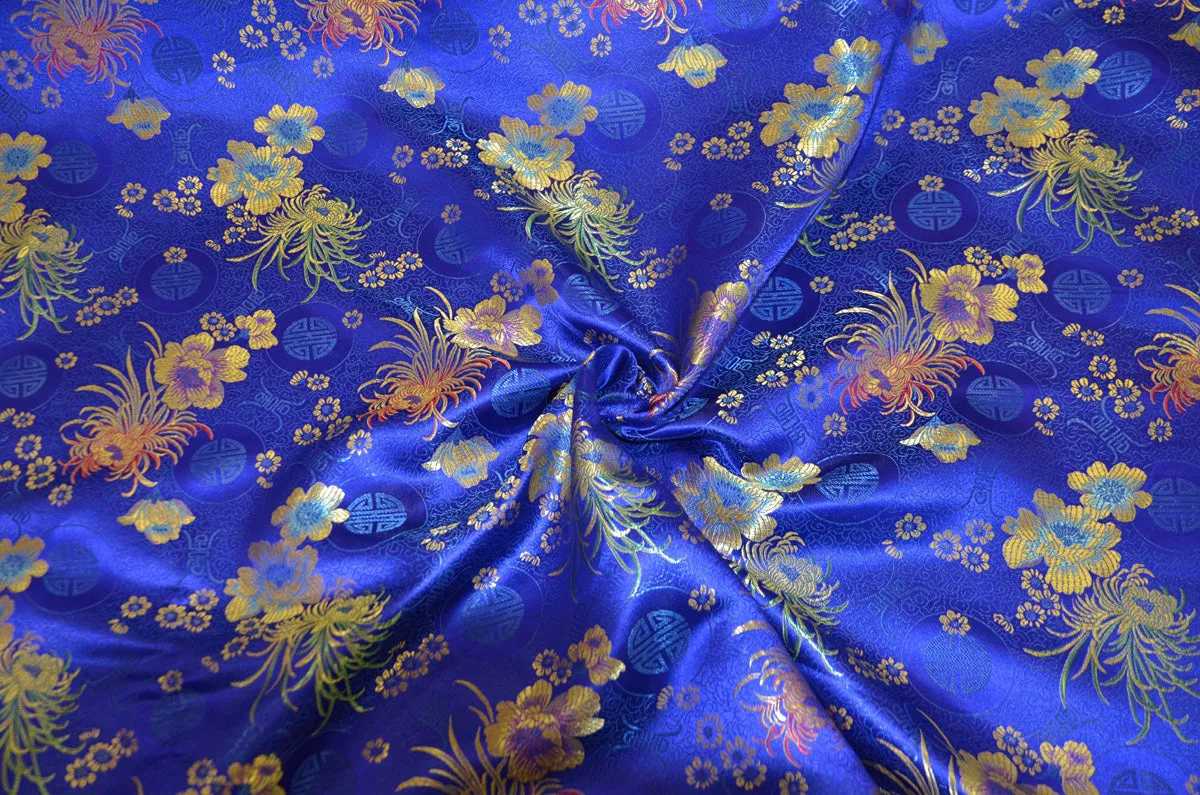 Oriental Floral Brocade | Chinese Flower Pattern Satin Fabric | 45 Inch Wide | Luxurious Chinese Brocade