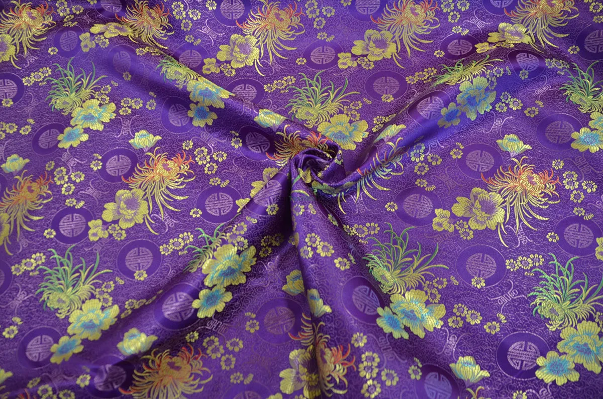 Oriental Floral Brocade | Chinese Flower Pattern Satin Fabric | 45 Inch Wide | Luxurious Chinese Brocade