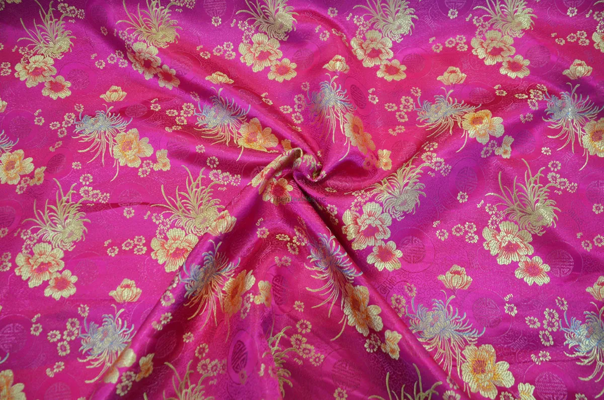 Oriental Floral Brocade | Chinese Flower Pattern Satin Fabric | 45 Inch Wide | Luxurious Chinese Brocade