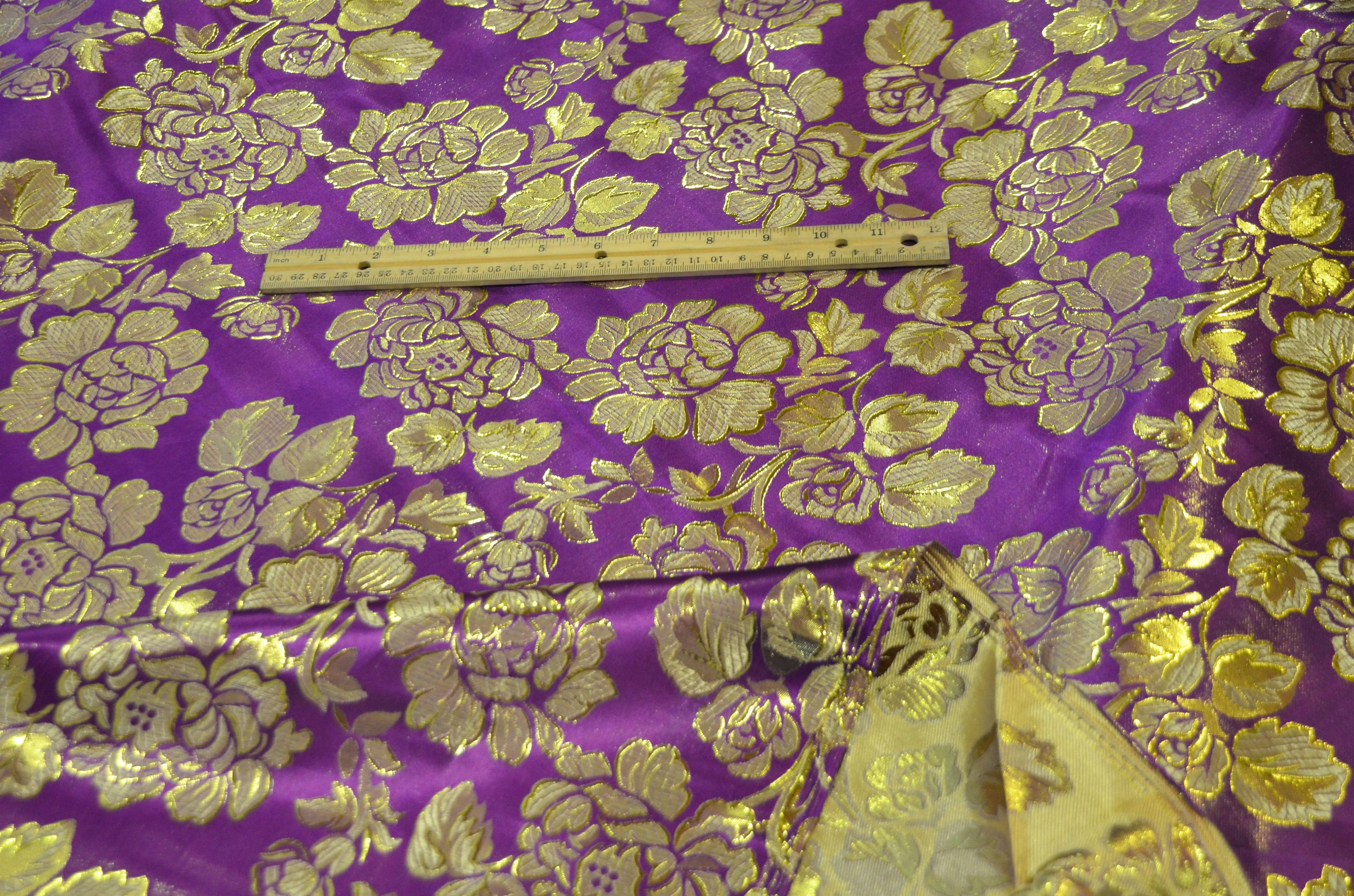 Oriental Metallic Big Flower Brocade | Metallic Flower Satin Brocade | 58 Inch Wide | Luxurious Chinese Brocade