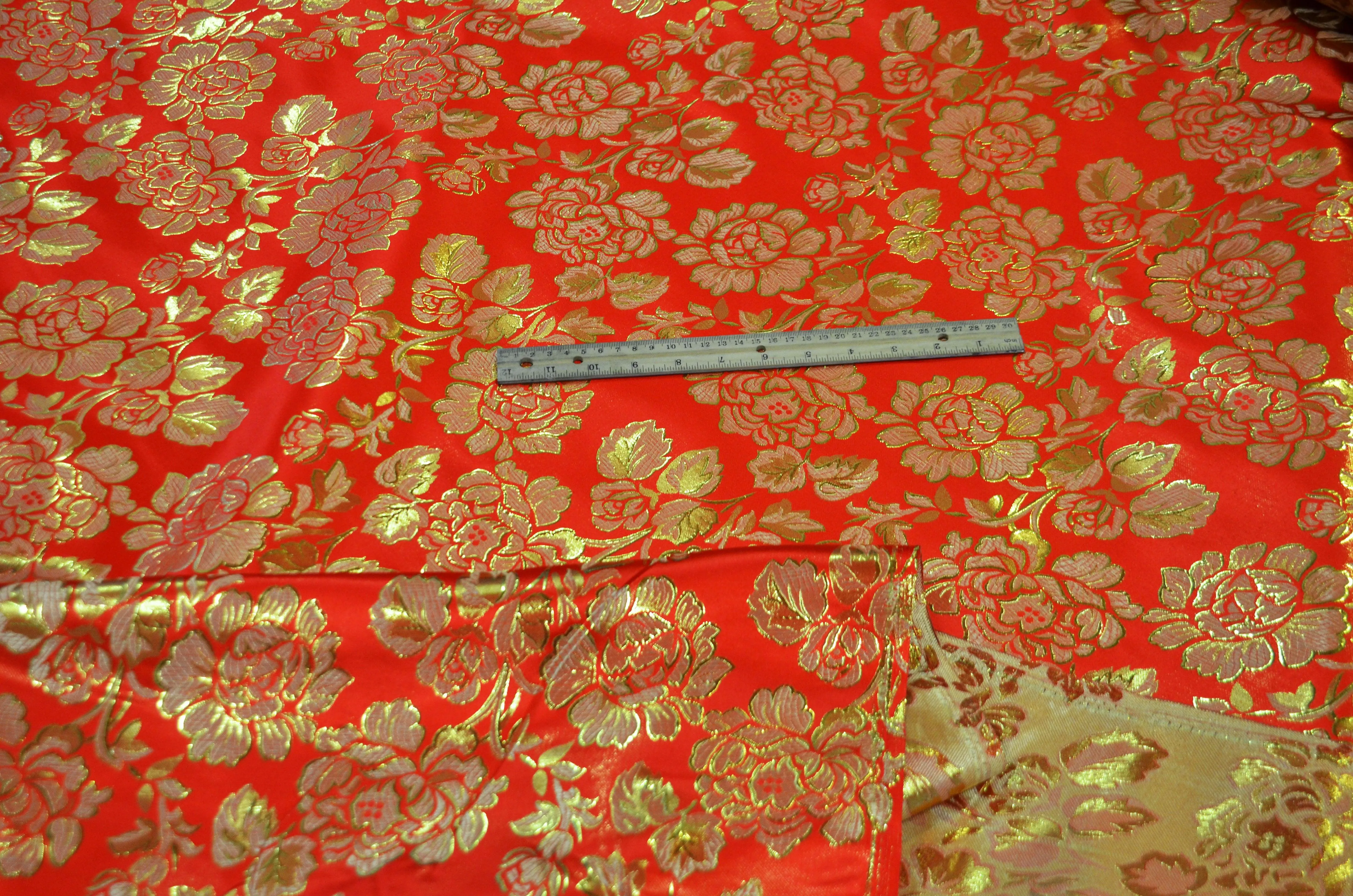 Oriental Metallic Big Flower Brocade | Metallic Flower Satin Brocade | 58 Inch Wide | Luxurious Chinese Brocade