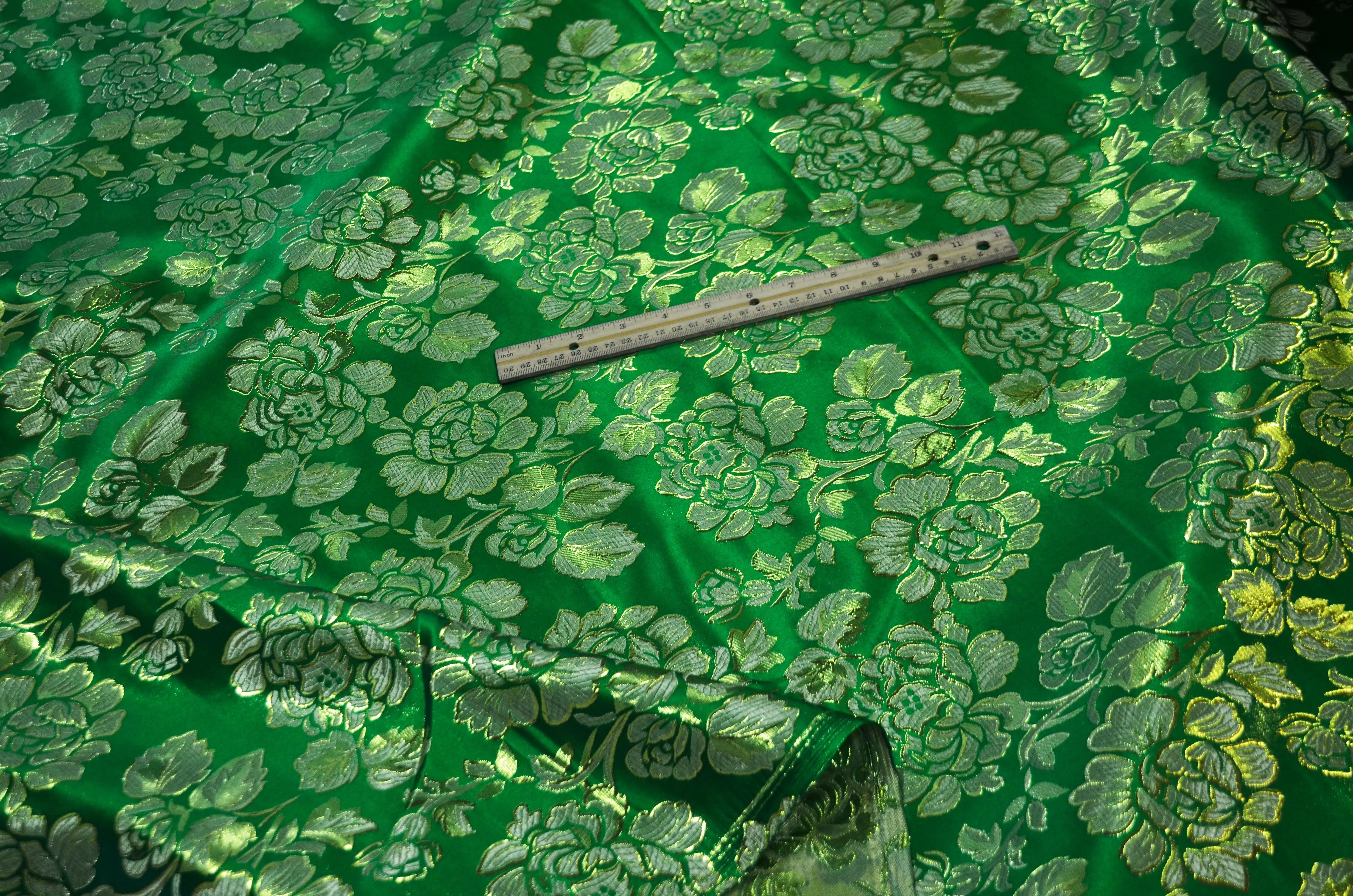 Oriental Metallic Big Flower Brocade | Metallic Flower Satin Brocade | 58 Inch Wide | Luxurious Chinese Brocade
