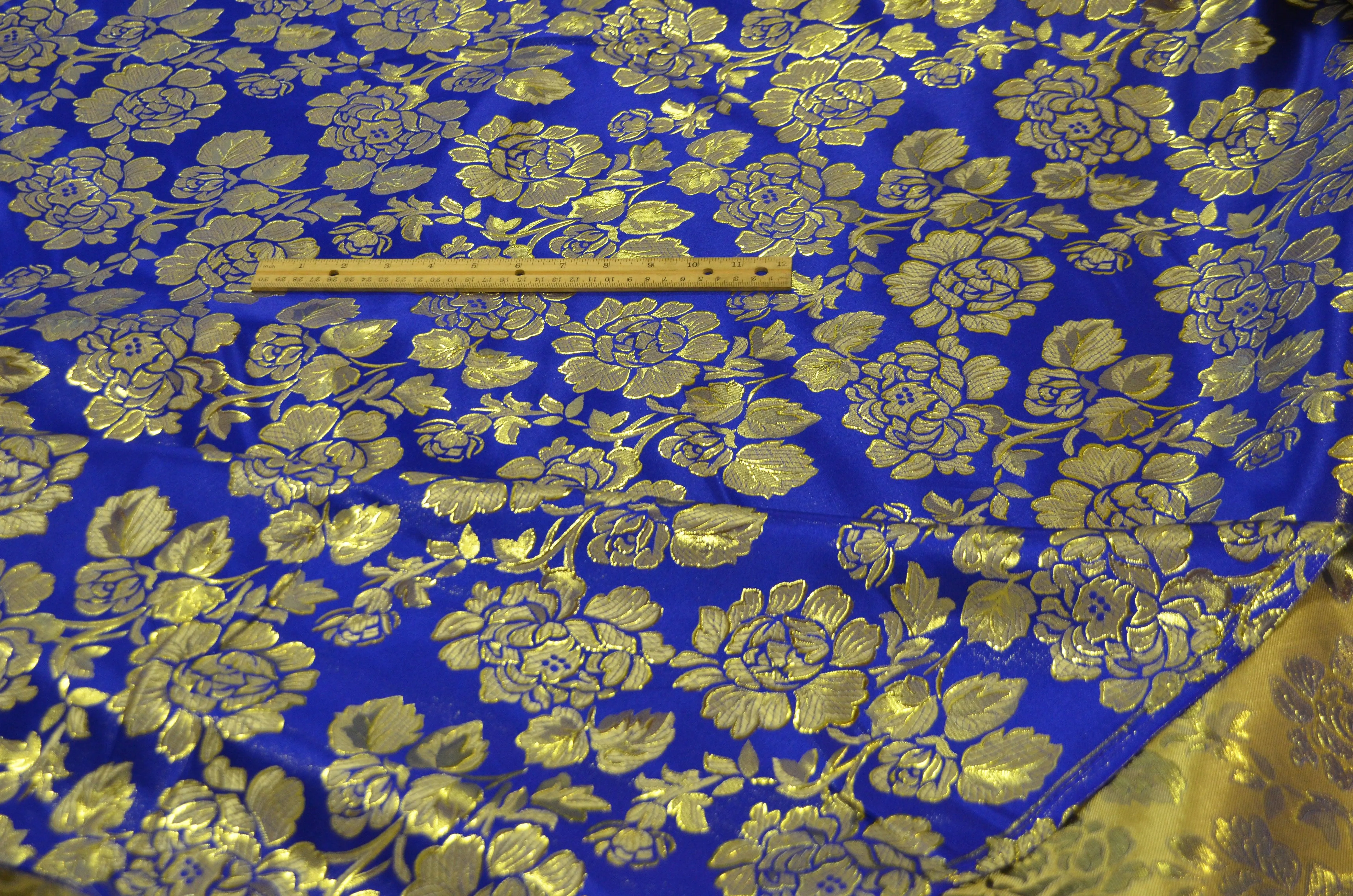 Oriental Metallic Big Flower Brocade | Metallic Flower Satin Brocade | 58 Inch Wide | Luxurious Chinese Brocade