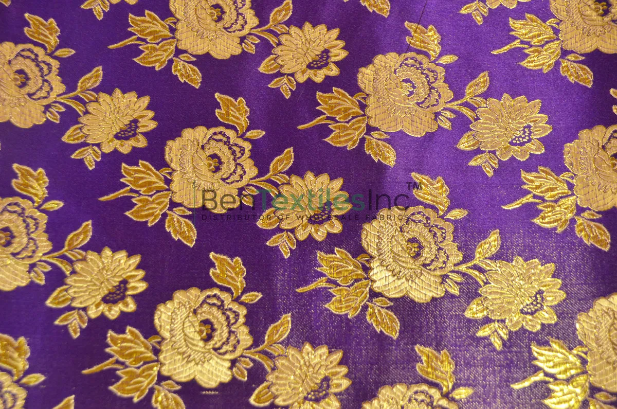 Oriental Metallic Flower Brocade | Metallic Satin Brocade B88 | 58 Inch Wide | Luxurious Chinese Fabric